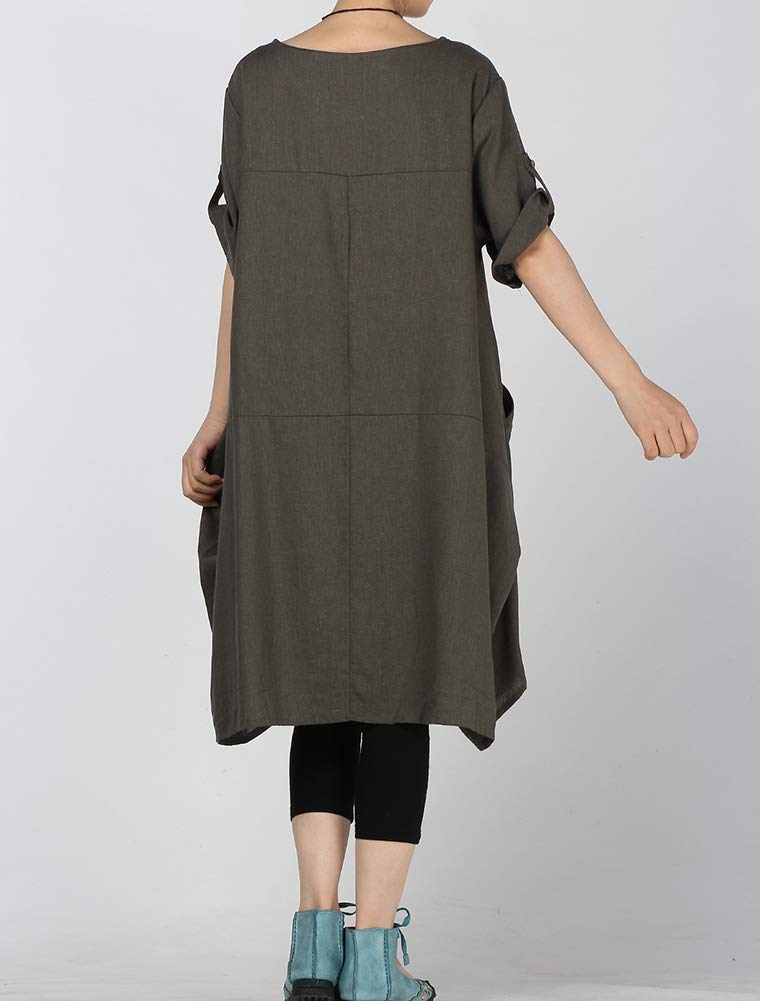 LaovanIn Women's Plus Size Tunic Dress Summer Cotton Linen T Shirt Knee-Length Dresses 3X-Large Green - Image 5